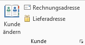 Es können jederzeit Kundendaten eingefügt, resp. die Kundenadresse geändert werden. Die Gruppe 'Kunde' ist nur vorhanden, wenn das Modul 'Customer' gekauft/installiert wurde.