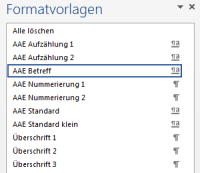 Ansicht, wenn nur die Formatvorlagen angezeigt werden, welche zum Ausfüllen/Erstellen des Dokuments benötigt werden. Somit können CD-Richtlinien auf einfache Weise eingehalten werden.